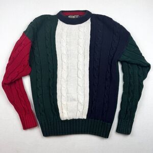 Vtg Ivy Crew Color Block Cable Knit Sweater Mens L 90s Streetwear Coogi Style